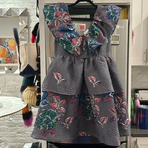 NWT GANNI dark grey, pink, blue, green peplum dress